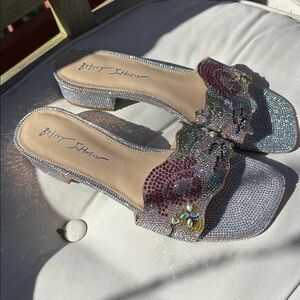 Betsey JohnsonBlue Lins Rhinestone Embellished Elegant Dress Slides - Size 7 1/2